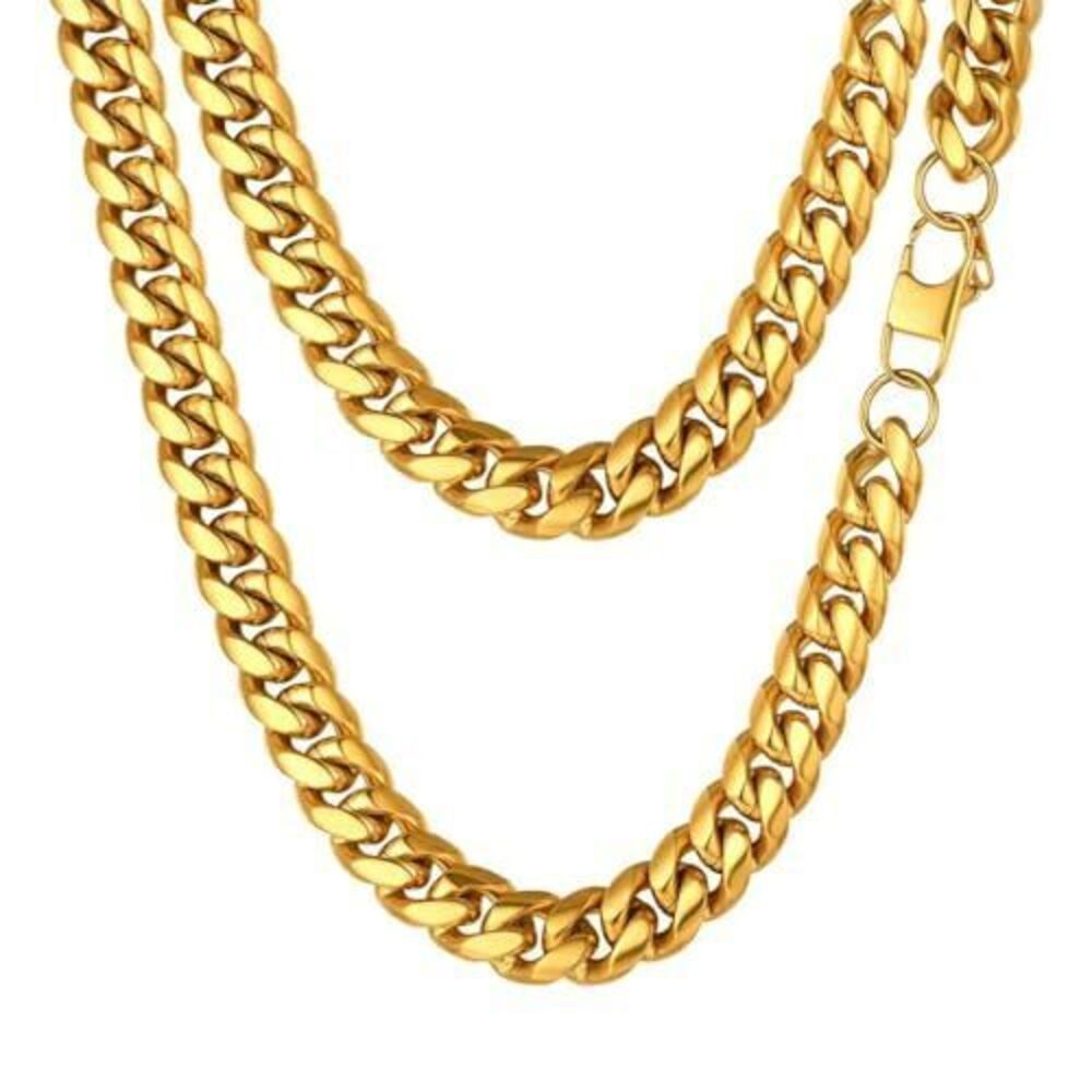 4897 18K Gold Cuban Link Chain Short Chunky Necklace Jewelry Gold Thick Big